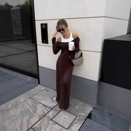 Long Sleeve Stitching Faux Two Piece Vest Dress