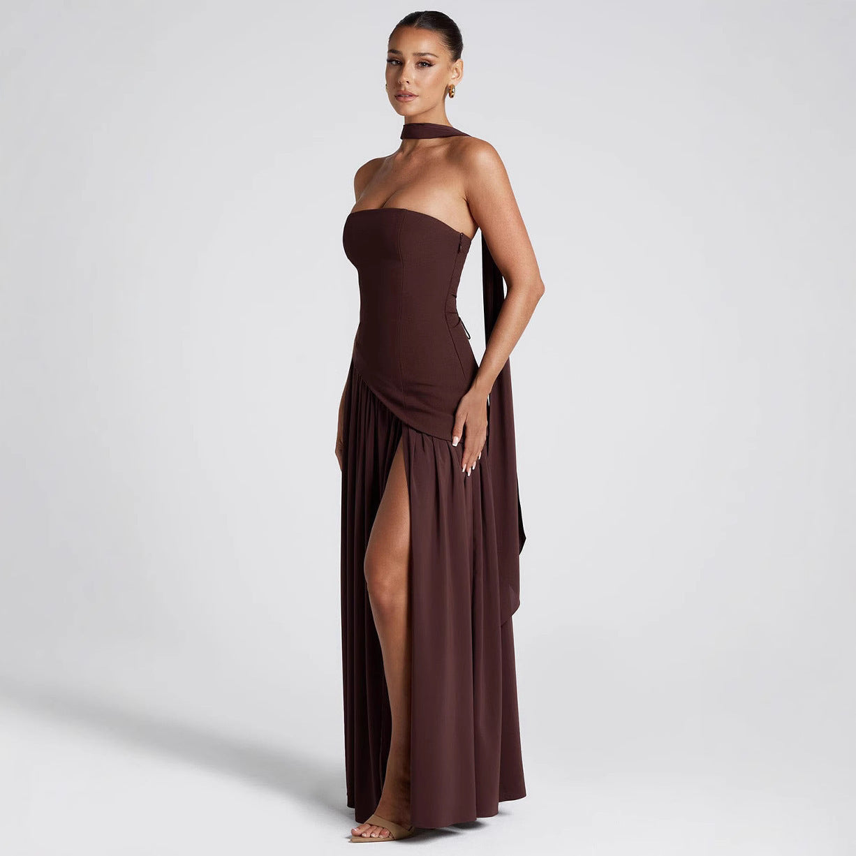 STRAPLESS SLIT DRESS