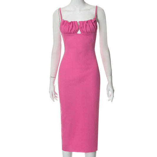 Solid Color Straps Corset Sleeveless Slim Elegant Backless Dress for