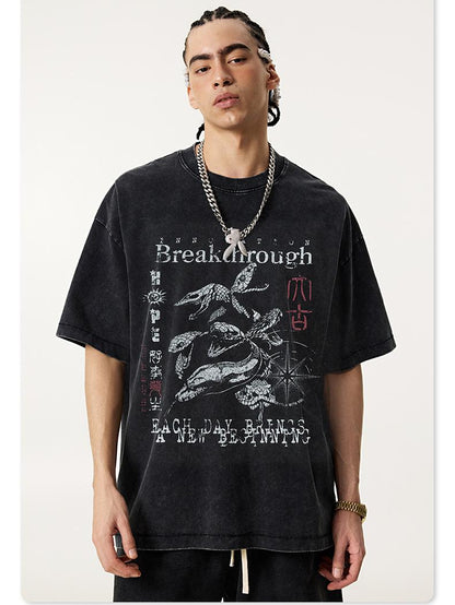 Snake Year Wrap Printed T-shirt Short Sleeves