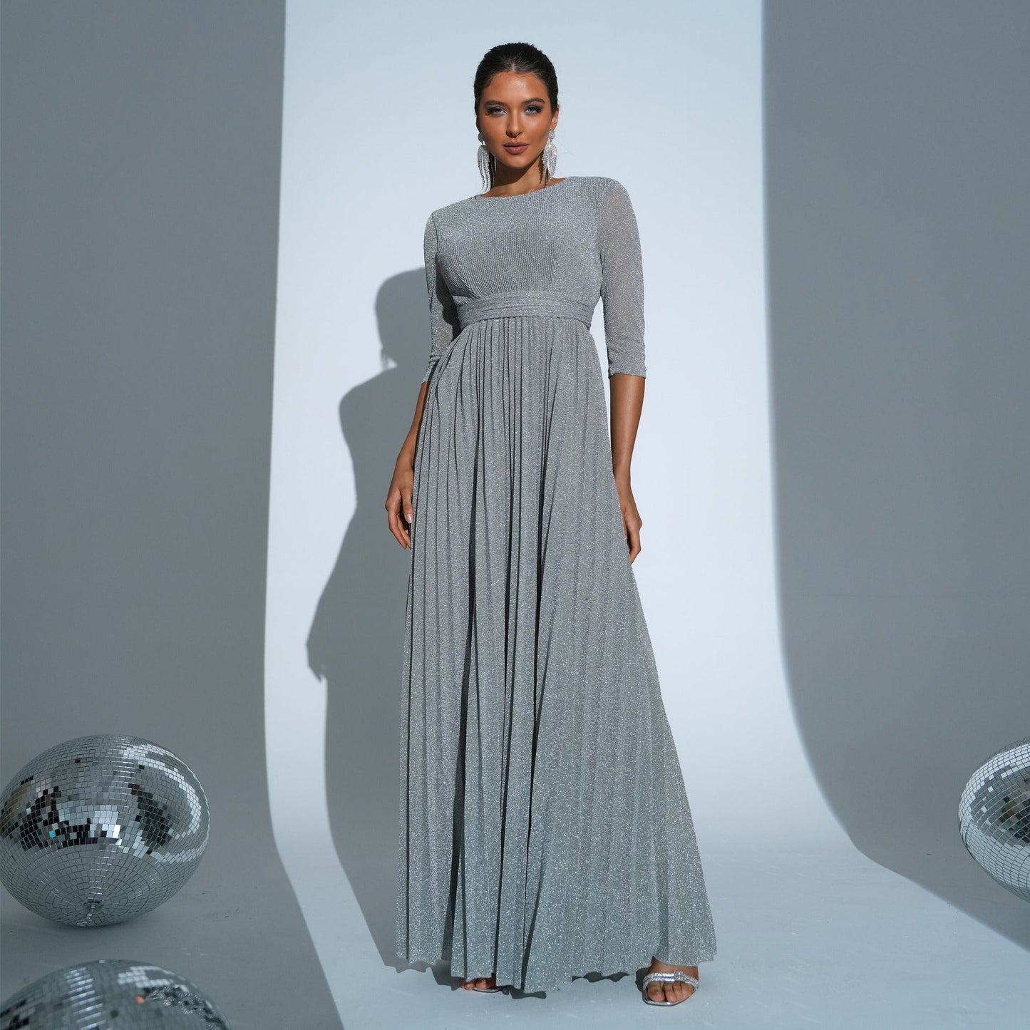 Five Quarter Sleeve Crew Neck Long Bohemian Large Swing Waist Evening