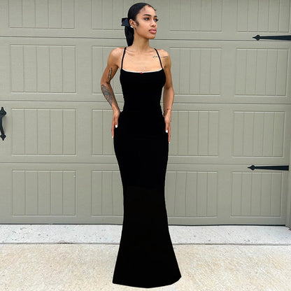 Tube Top Lace Slim Fit Maxi Dress Little Floral Stitching Suspender Sheath Fishtail Dress