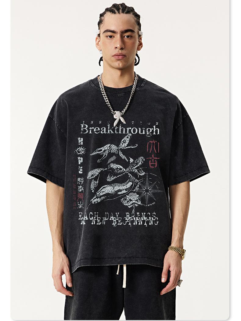 Snake Year Wrap Printed T-shirt Short Sleeves