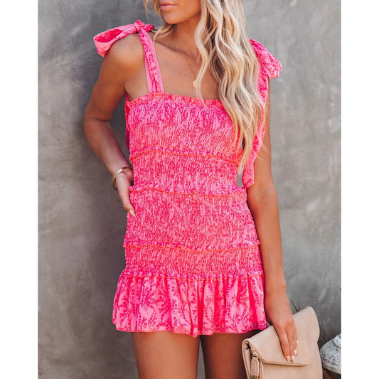 Spaghetti Straps Corset Dress Casual Lotus Leaf