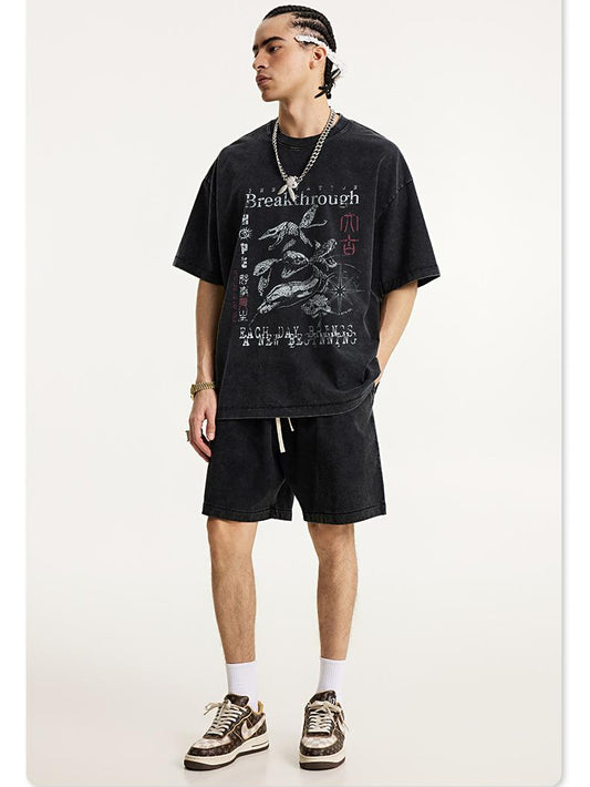 Snake Year Wrap Printed T-shirt Short Sleeves