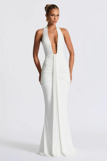 3D Flower Backless Satin Maxi Dress