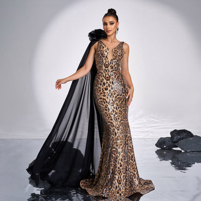 High End Sleeveless Elegant V neck Long Sequined Fishtail Evening Dress Bridesmaid Dress
