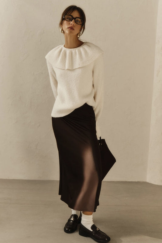 Warm Tone Pure Color Ruffled Sweater