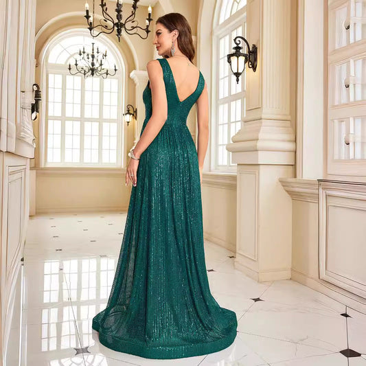 Backless Dress Maxi Dress Green Sequin Slim Fishtail Bridesmaid Cocktail Evening Dress
