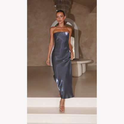 Bright Silk Bandeau Maxi Dress