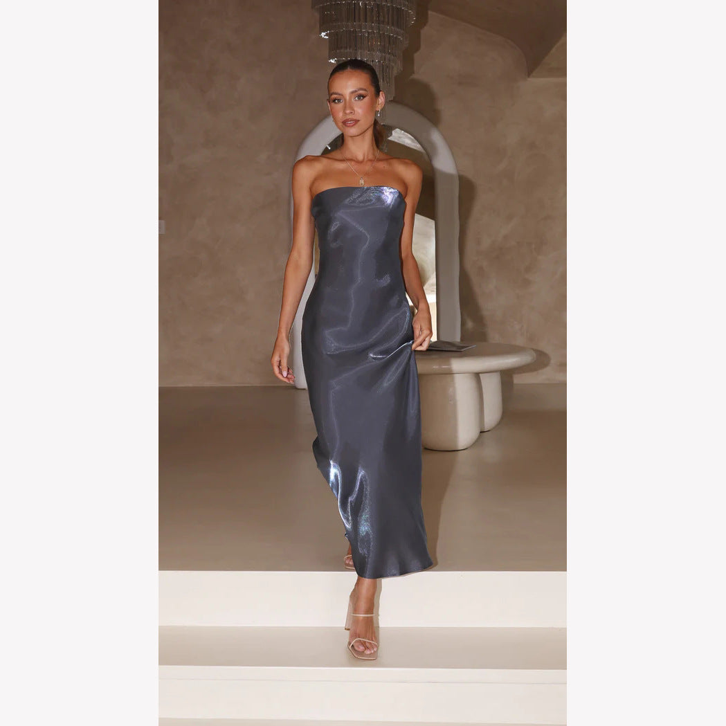 Bright Silk Bandeau Maxi Dress