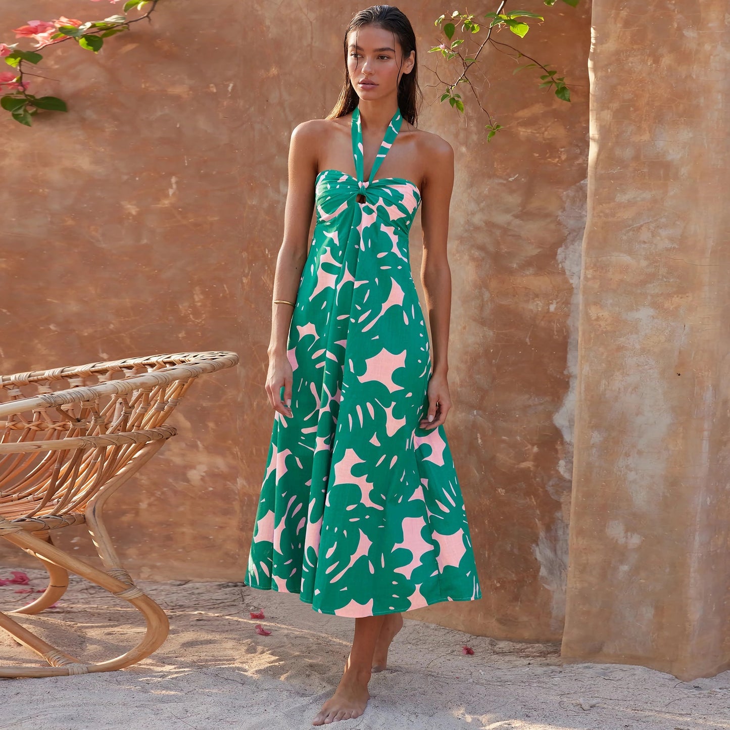 Halter Dress Bohemian Printed Maxi