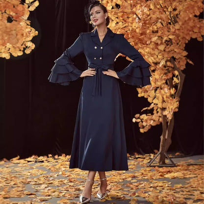 Double Breasted High Waist Trench Coat Dress