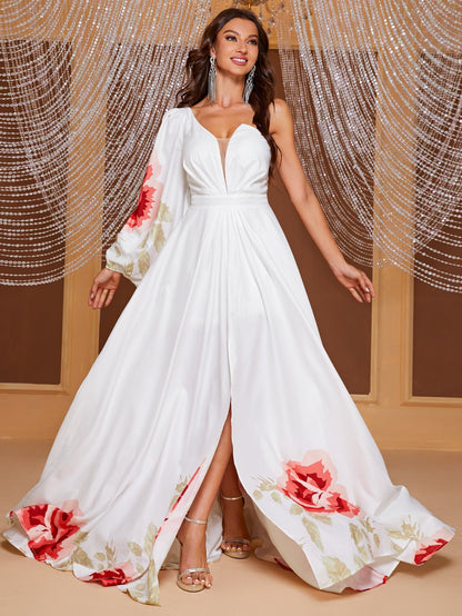 Design Maxi Dress Chiffon Single Sleeve Maxi Dress Split Print Dress