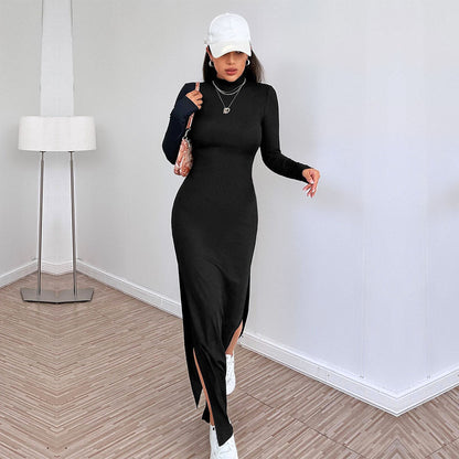 Simple  Backless Design Slim Fit Slit Midi Dress