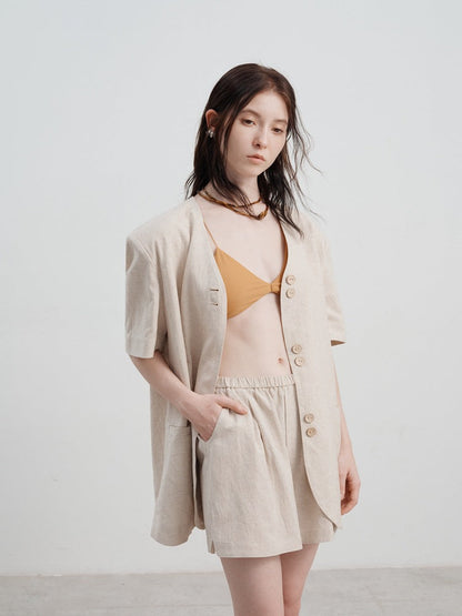 Linen Casual High-Waisted Loose Shorts