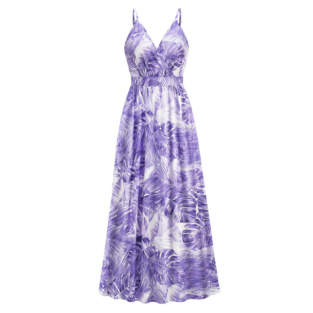 Bohemian Printed Maxi Dress V neck Strap Dress