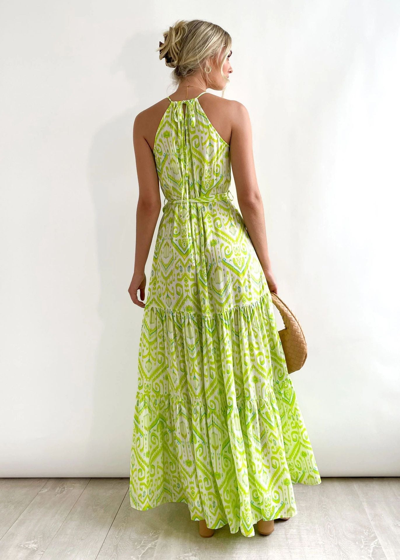 Bohemian Vacation Elegant Printed Halter Dress