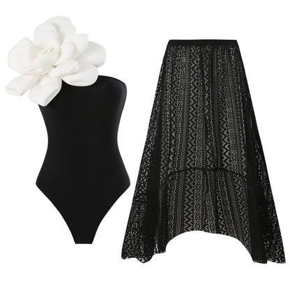 One Piece Swimsuit Skinny Slimming Big Floral Swimsuit Outfit Chiffon Dress