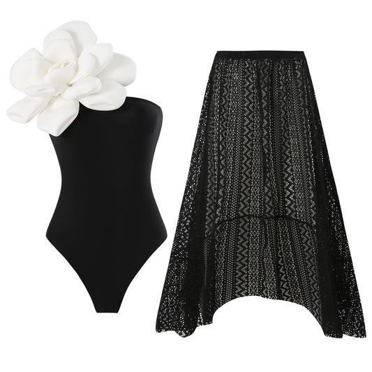 One Piece Swimsuit Skinny Slimming Big Floral Swimsuit Outfit Chiffon Dress