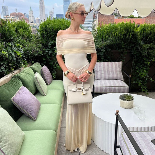 Tube Top Pleated Mesh Slim Fit Patchwork Dress Two Piece Set