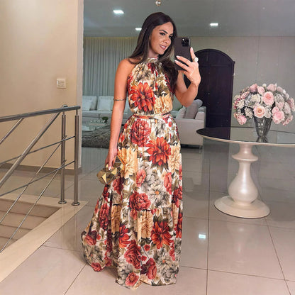 Clothes Printed Halter Dress Elegance Sleeveless Dress