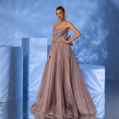 Formal Cocktail Evening Dress Tulle Tube Top Corset Floral Decorations High End Elegant Floor Dress