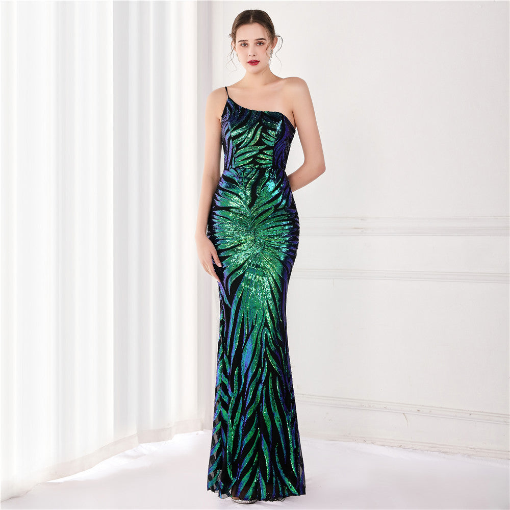Sequin Sequined Fairy Socialite Gathering Party Evening Dress Long Toast Dress Bride