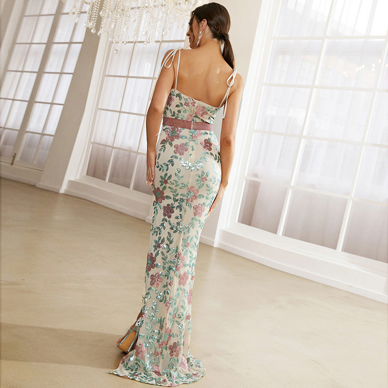 Elegant Boat Neck Sequined Cocktail Sheath Fishtail Bridesmaid Dress Evening Dress