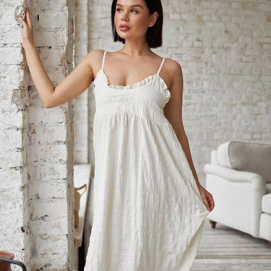 Lace Sling Apricot Maxi Dress Wearable Pajamas