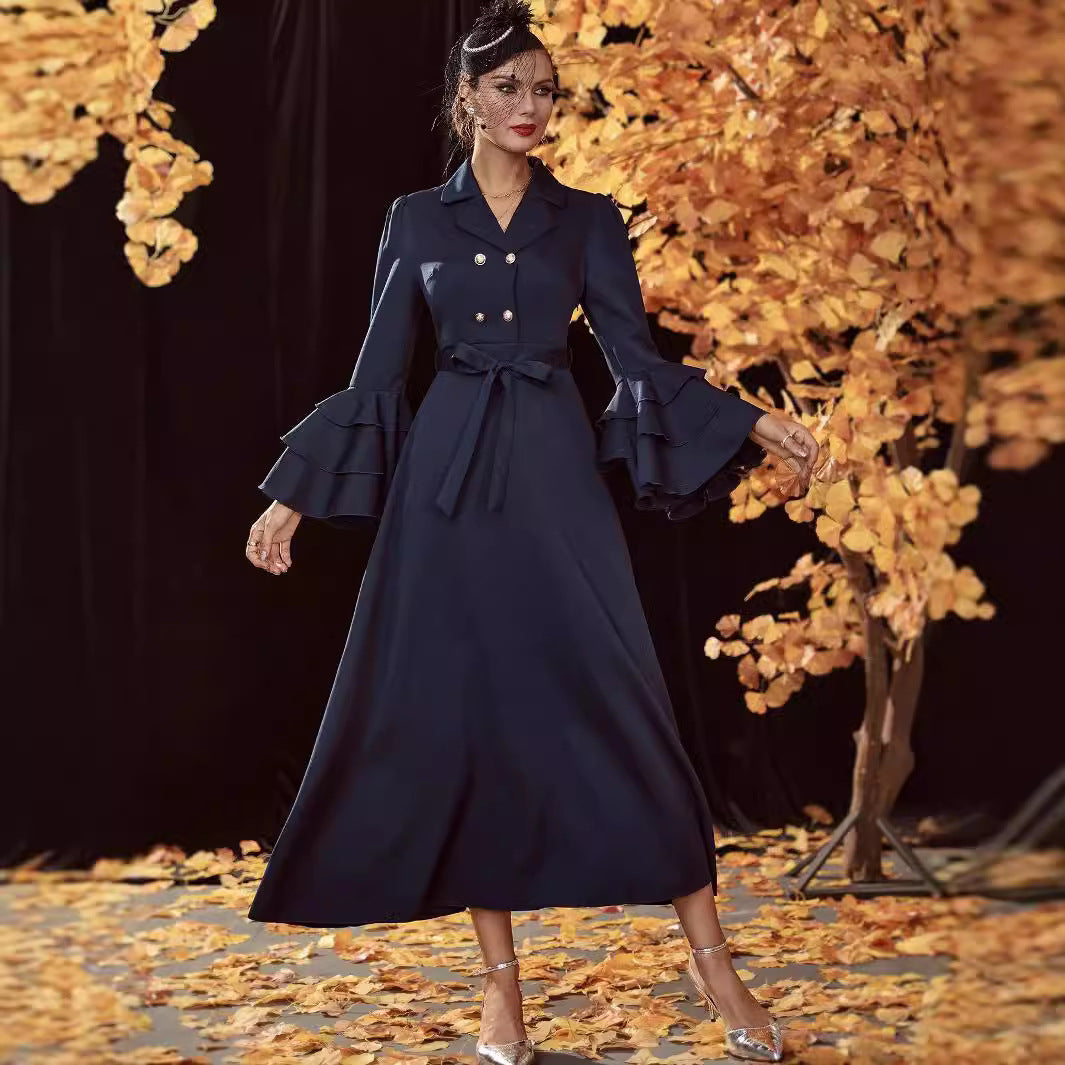 Double Breasted High Waist Trench Coat Dress