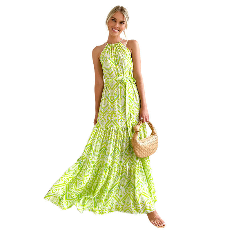 Bohemian Vacation Elegant Printed Halter Dress