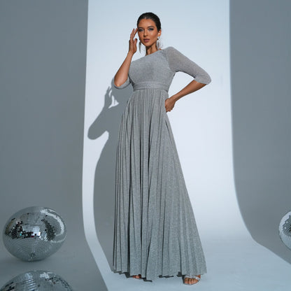 Five Quarter Sleeve Crew Neck Long Bohemian Large Swing Waist Evening