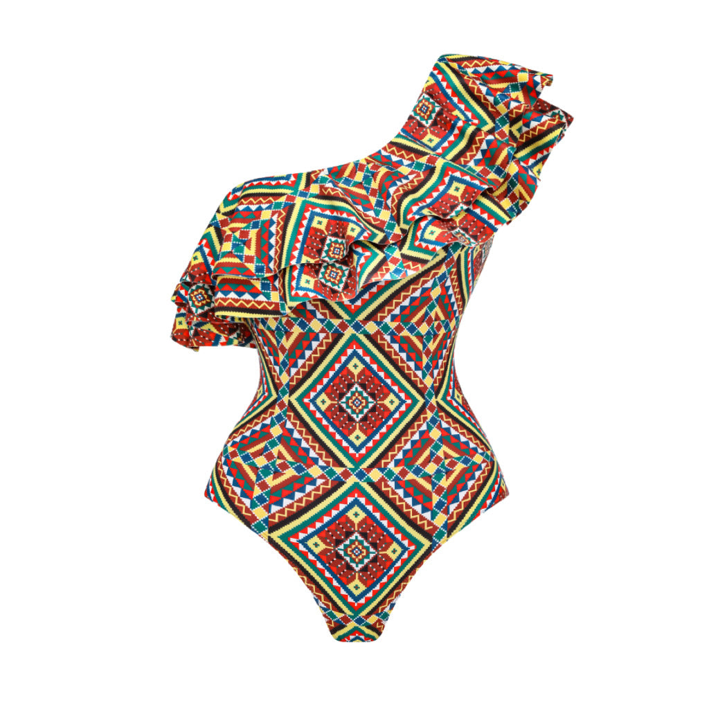 One Piece Swimsuit Bikini Ruffled Printed Swimsuit Chiffon Dress