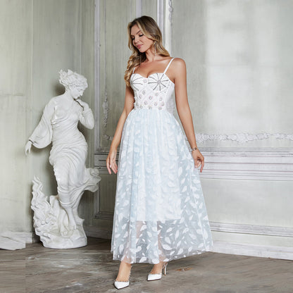 Heavy Industry Three Dimensional Floral Rhinestone Boning Corset Straps Tulle Large Swing Fairy Dress Fresh Air Dress