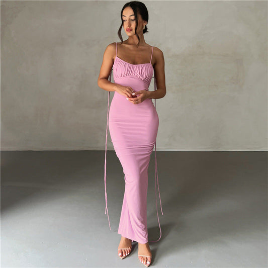 Suspenders Backless Slim Fit Sheath Elegant Dress
