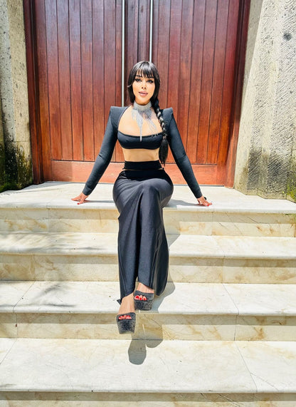 Suit Casual High End Two Piece Set Cropped Outfit Long Sleeve Stretch Dress Bandage Dress