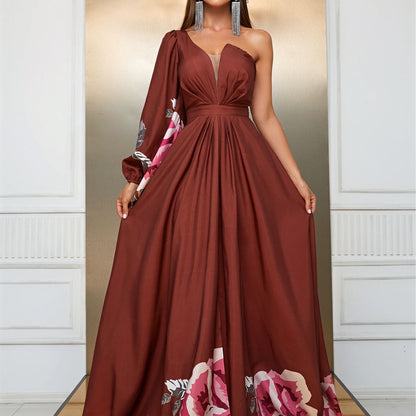 Design Maxi Dress Chiffon Single Sleeve Maxi Dress Split Print Dress