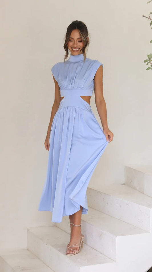 Sweet Street StCollar Solid Color Cropped Outfit Maxi Dress