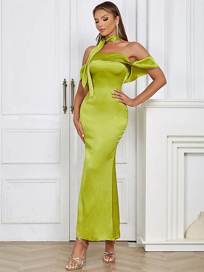 Stylish Strapless Satin Tie Dress
