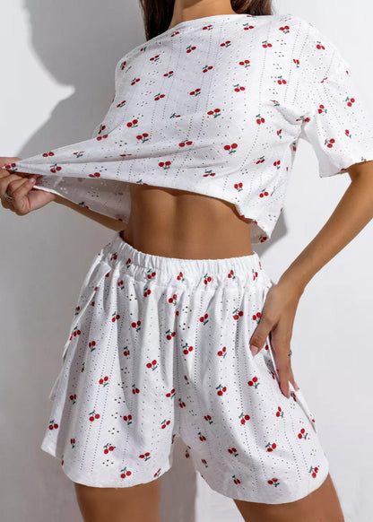 Cherry Pop - Eyelet Crop Top & Flowy Shorts Set
