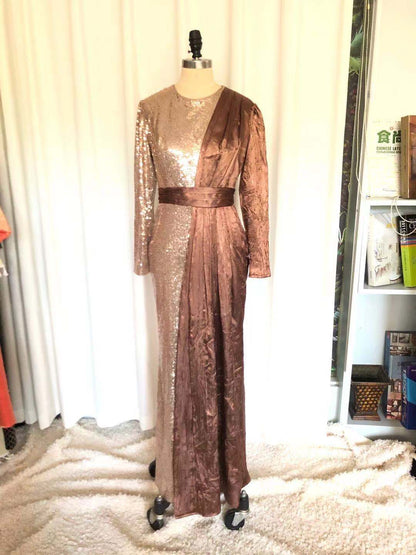 Elegant Embroidery Sequin Stitching Crumpled Satin Dubai Waist Trimming Maxi Dress Prom Formal Gown Maxi