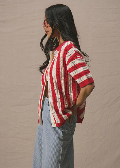Marseille Stripe - Crochet Knit Button-Up Shirt