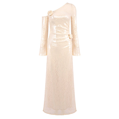 Long Sleeve See through Hollow Out Cutout Party Lace Sequin