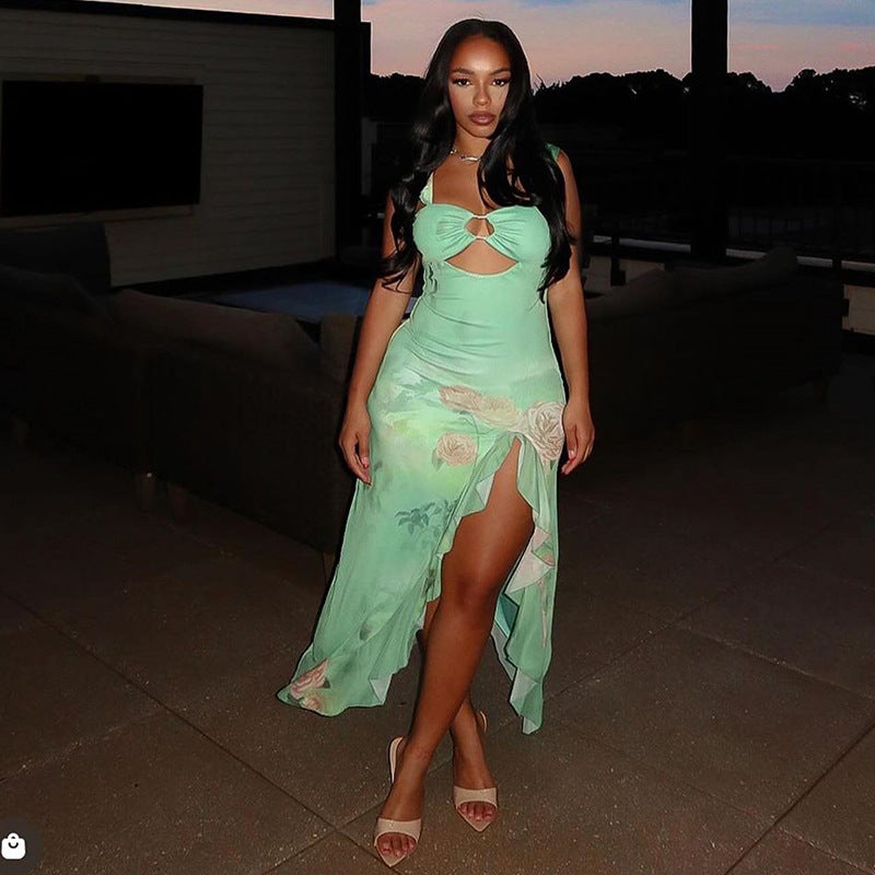 Dress Spaghetti Straps Corset Sleeveless Split Flounced