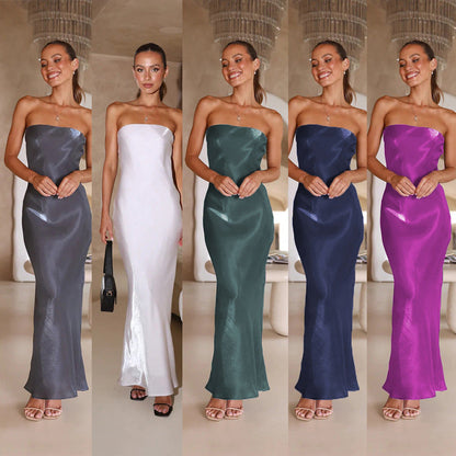 Bright Silk Bandeau Maxi Dress