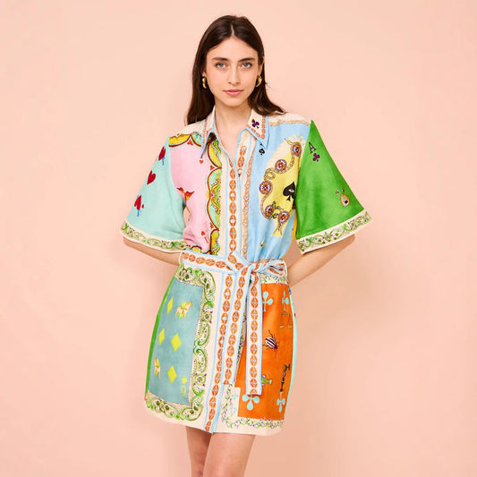 Casual Linen Printed Shirt Cardigan Wild Dress