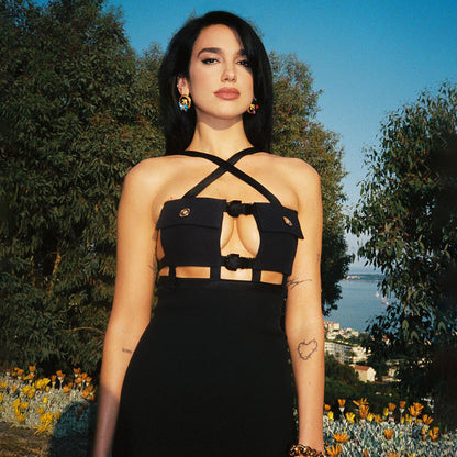 Black Cross Halterneck Pocket Dress Stretch Bandage One Piece Dress Suspender Dress