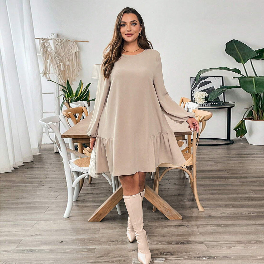 Plus Size Simple Comfortable Dress  Loose Slimming One Step Midi Dress
