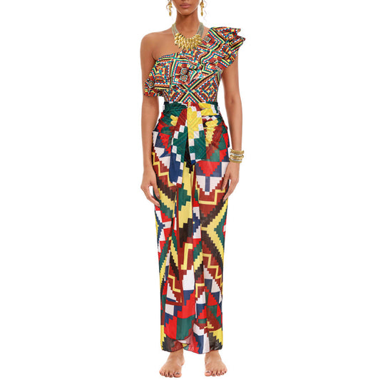 One Piece Swimsuit Bikini Ruffled Printed Swimsuit Chiffon Dress